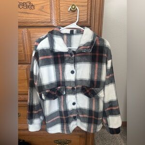 SHEIN Plaid Black/Orange/White Fur Jacket